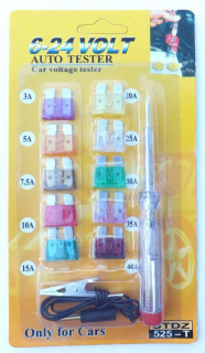 Sada autopojistek 3-30A 9x12mm 10ks + zkoušečka