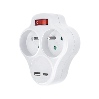 Rozbočka 2x10A s vypínačem s USB A+C nabíječkou