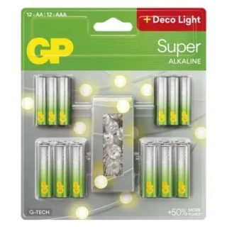 Baterie GP Super Alkaline R6 (AA, tužka)+Baterie GP Super Alkaline R03 (AAA, mikrotužka)+LED řetěz