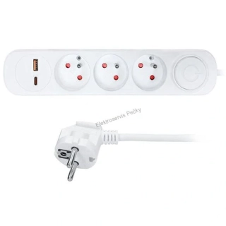 Prodlužovací přívod 3 zásuvky 2m + zásuvka USB A+C